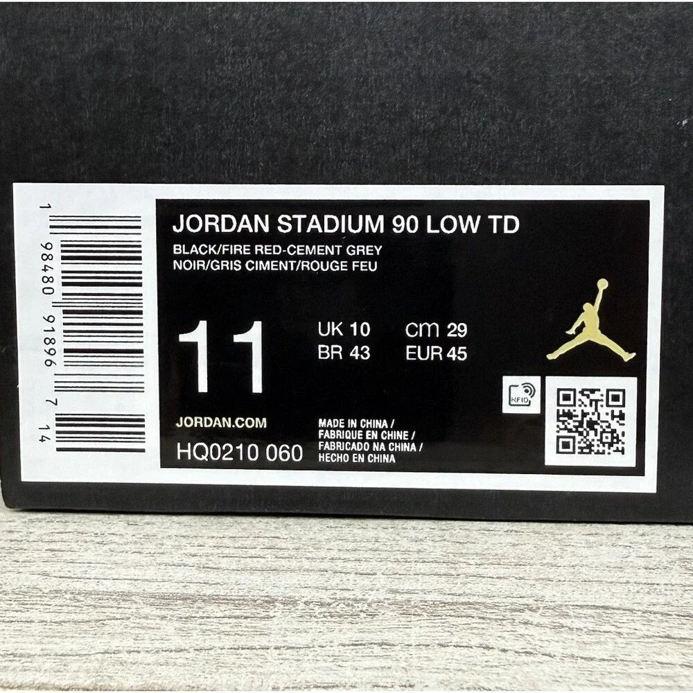 Jordan Stadium 90 Mens Size 11 Low TD Black Cement Football Cleats HQ0210-060